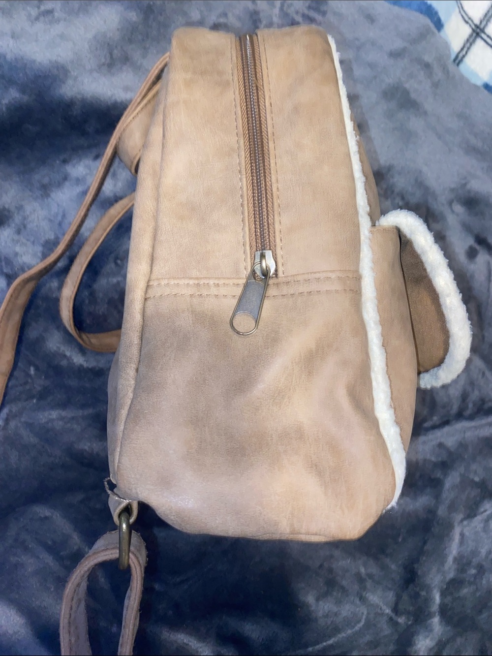 Shearling-Trim Tan Mini Backpack - Picture 5 of 13